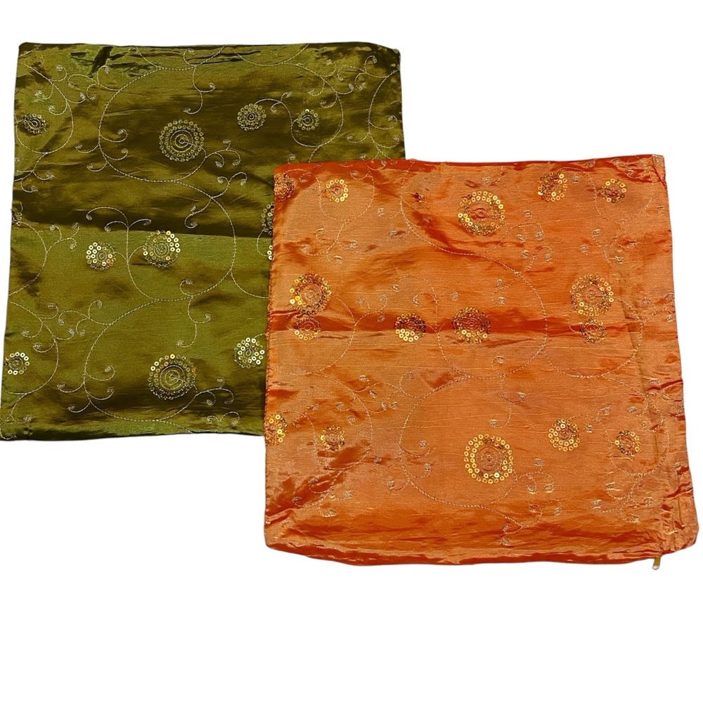 5/$20 Embroidered Green and Orange Cushion Covers 17 x 17